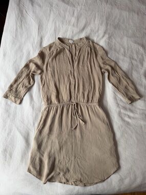 Babaton Beige Drawstring Waist Mini Shirt Dress